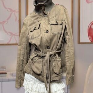 Urban Life Khaki Green Vintage Y2K Tie-Waist Cargo Jacket